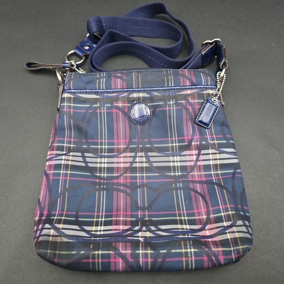 Coach Handbags - Coach Poppy Tartan Plaid Signature Crossbody Bag Purse Blue Purple Pink